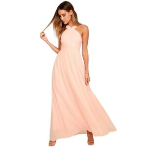 SM NWT Lulu's Air of Romance Peach Maxi Dress Bridesmaid Wedding Guest Prom